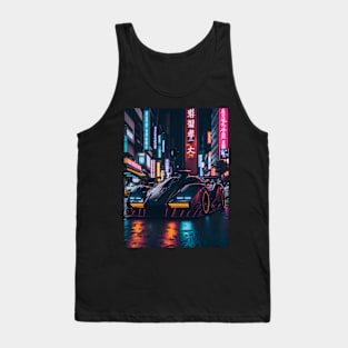 Dark Neon Sports Car in Japanese Neon City Tank Top